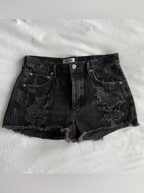 Agolde Black Distressed High-Rise Denim Shorts